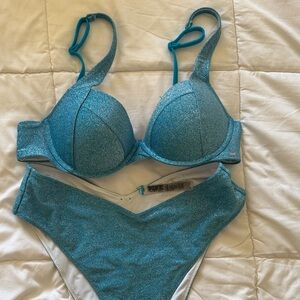PINK Victoria's Secret Shimmering Teal bikini
